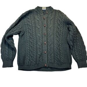 Bonner Ireland Cardigan Sweater Mens XL Green Wool Cable Knit Fisherman Vintage